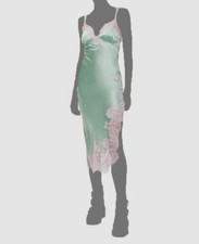 $595 Alice + Olivia Women's Green Lace-Trim Asymmetric Midi Slip Dress Size 12