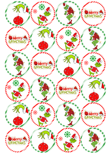 Christmas toppers cupcake icing edible cake rounds 24 x The Grinch Edible Christmas Cupcake Toppers Wafer Icing