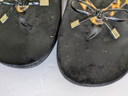 Vionic Sandals SZ 11 Black / Leopard Bella II Flip Flop Thong Slip On Bow - Picture 3 of 9