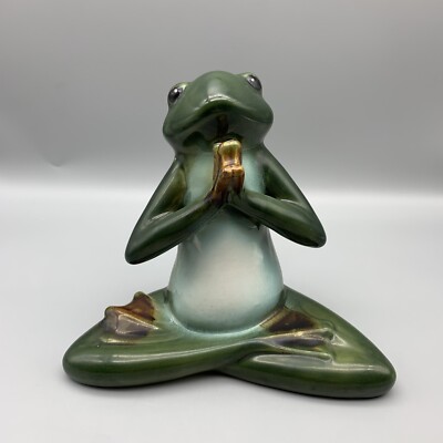 Ceramic Frog Yoga Lotus Pose Meditation 7'' Green Pier One Imports Zen Relaxation