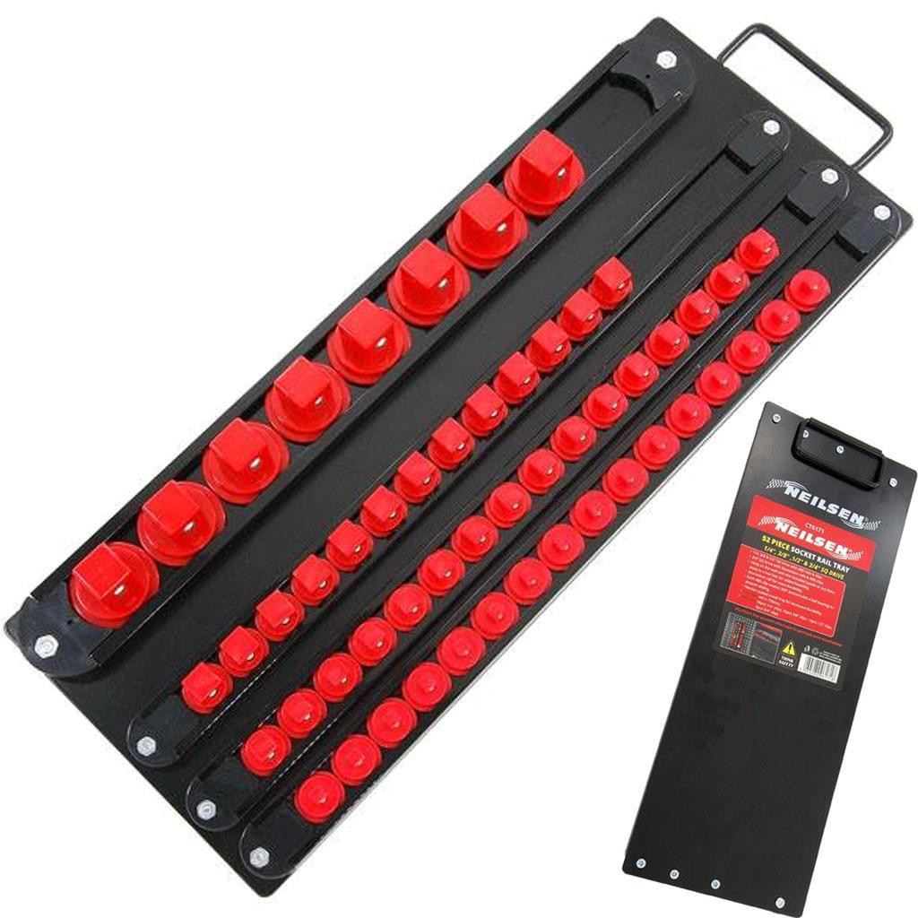 52pc Socket Rail Tray 1/4"" 3/8"" 1/2"" 3/4"" Organiser Storage Holder Metal CT6171