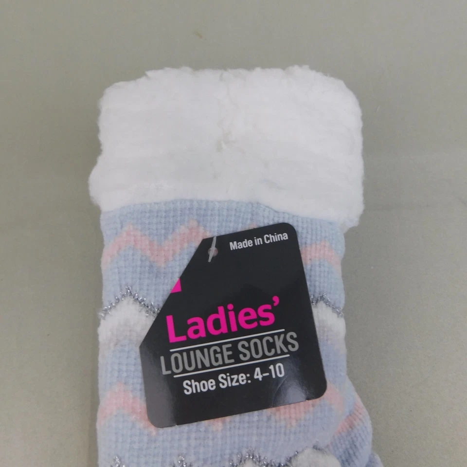 Calcetines deportivos Sherpa forrados de lana antideslizantes hasta la pantorrilla - azul bebé en zig-zag #7363 Foto 4 de 4