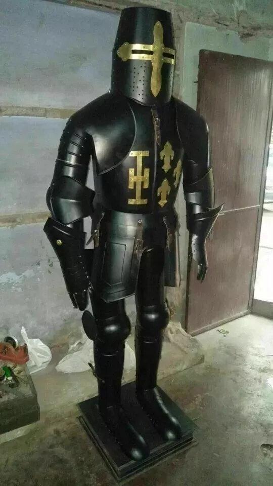 Medieval Black Knight Full Body Armour Suit Crusader Combat Wearable-image