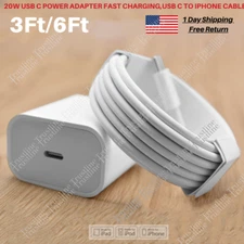 For iPhone 14/13/12/11Pro Max/iPad 20W PD Fast Charger Cable USB-C Power Adapter