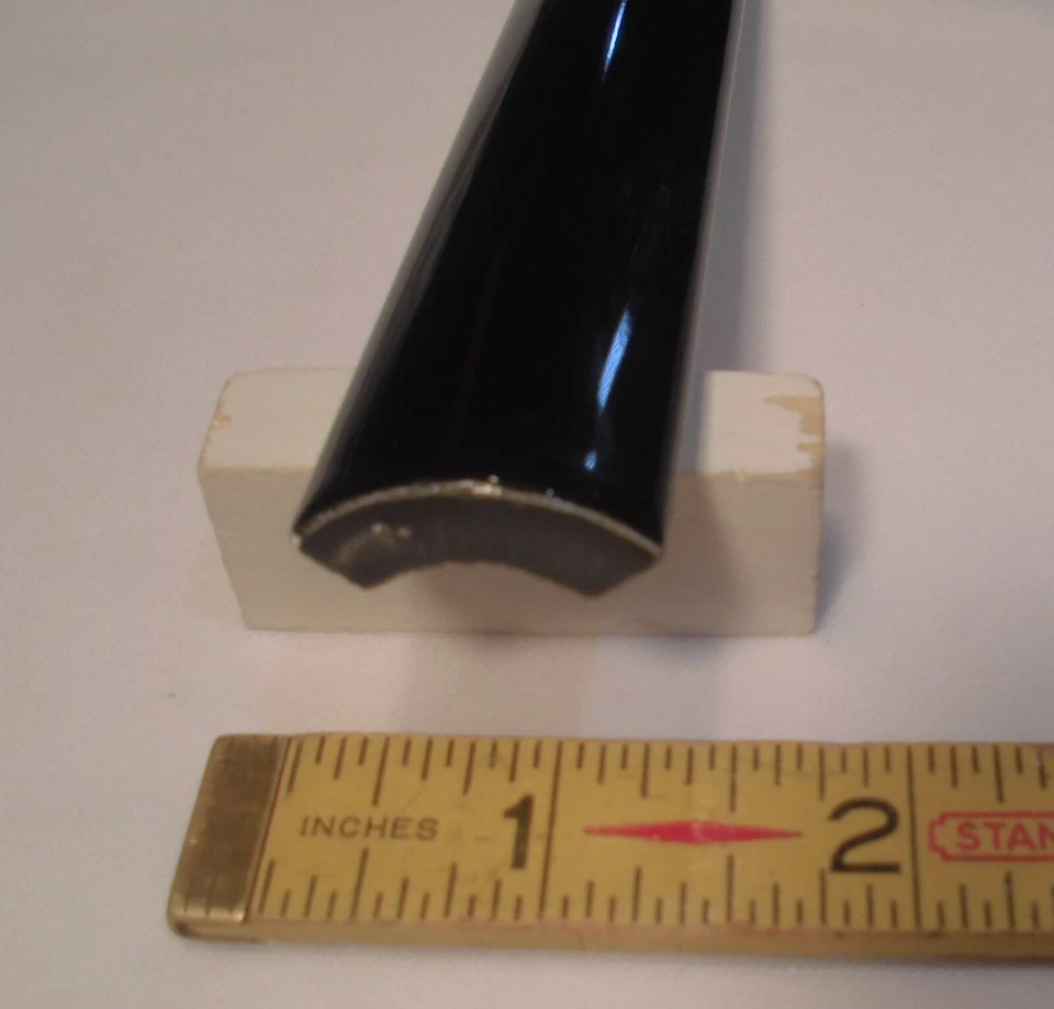 4 piezas. *Negro brillante* Azulejos redondos de cuarto de cerámica de 1" X 6" Azulejos de esquina Nuevo de Lote Antiguo Foto 4 de 4