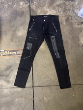 ALEXANDER MCQUEEN Men's Black Biker Jeans Zipper and Leather Detail Size 48