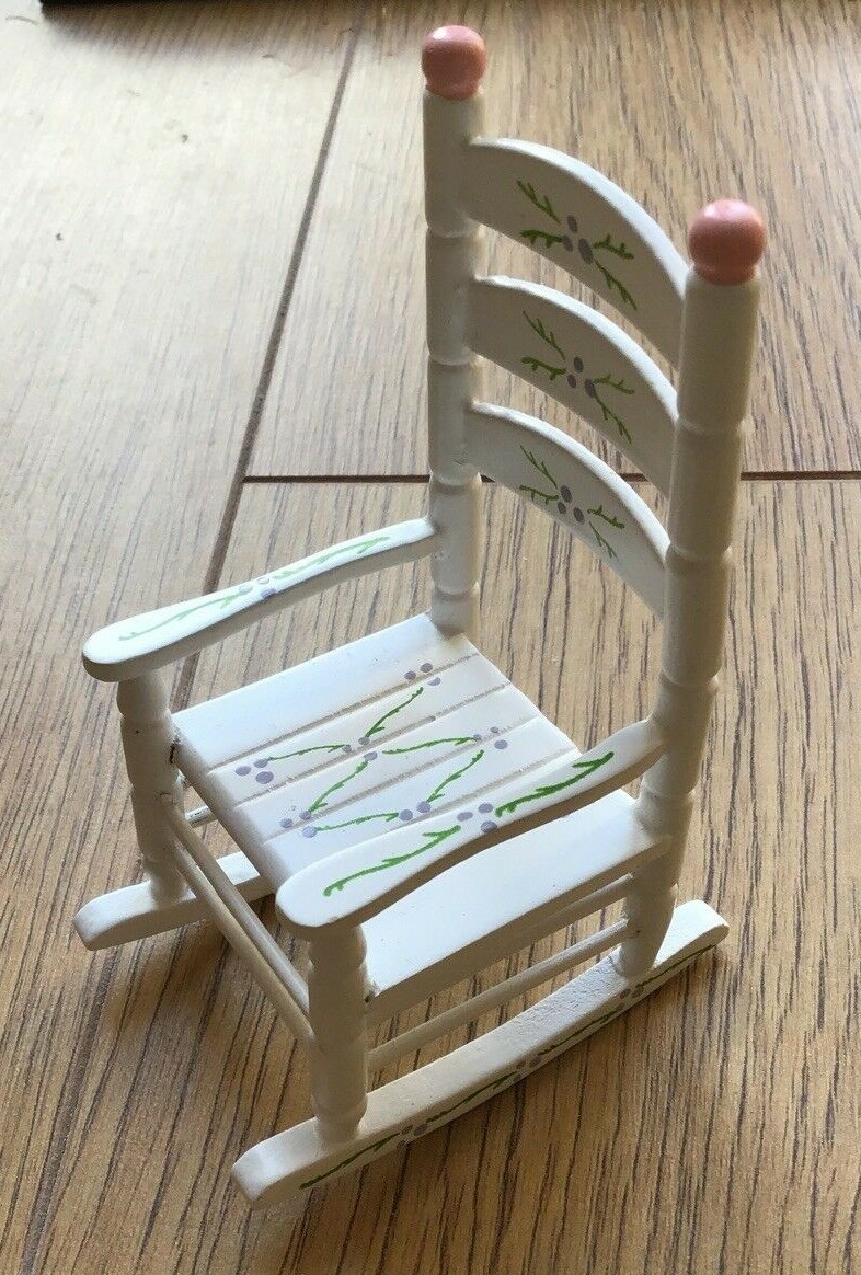 Pretty Dolls' House Miniature White Wooden Rocking Chair  2