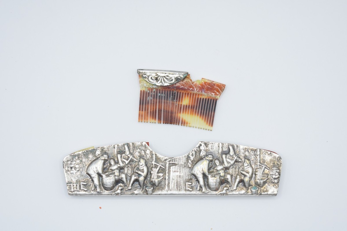 Vintage Hans Jensen Denmark Repousse Silver Plate Hair Comb 