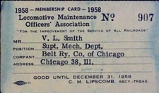 Locomotive Maintenance Officers Membership Card Chicago Railroad Pass 1958 LMOA