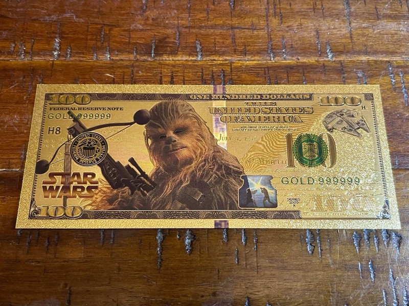 💫 Chewbacca Wookie Star Wars $100 24kt Gold Foil Plated Banknote