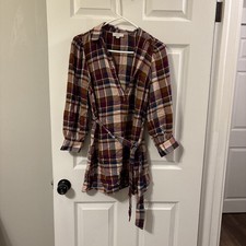 Loft Outlet Women's Petite Plaid Shirt Dress Size XSP Long Sleeve Button Front