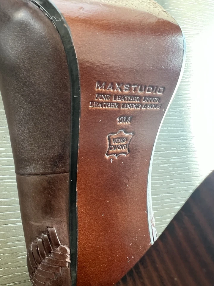 MAXSTUDIO - 真皮革 - Alisa 棕色 Basketweave 厚底粗跟 — 第 4/4 张图片