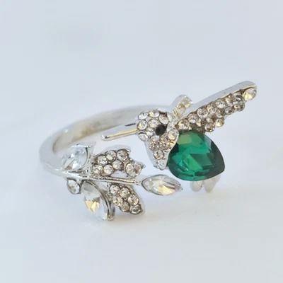 Damen Ring Silber 925 plattiert Vogel Blätter Zirkonia verstellbar Frauenring - Bild 1 von 4