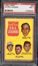 1962 Topps BB Card # 56 NL Era Leaders Warren Spahn Jim O'Toole McCormick PSA 7
