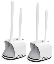 , 2 in 1 Toilet Brush and Plunger Set with Silicone Bristles, 2 Pack A-white