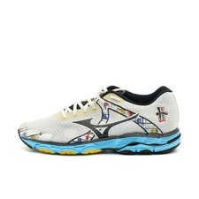 Mizuno Damen Wave Rider Sneaker Weiß/Blau/Gelb/ Mesh Low-Top Laufschuhe EU 41