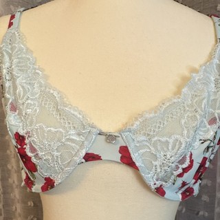 Adore Me Blue/Red Floral Lace Semi Sheer Balconette Underwire Bra 38B