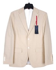 Tommy Hilfiger Mens Modern Fit Sport Coat Blazer 36R Tan Solid Cotton Chambray