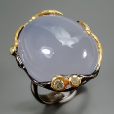 Handmade 28 ct Natural Chalcedony Ring 925 Sterling Silver Size 8 /R432790