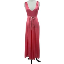 Vintage Nightgown Kayser Pink Full Length Nylon Maxi Slip Dress Mod Retro Pin Up