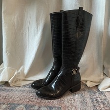 Tommy Hilfiger Diwan2 Womens Croco Riding Boots Shoes Dark Brown 7 M Round-toe