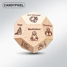 1pc Wooden Meditation Decision Dice, 12-Sided Wellness Tool for Stress Relief