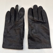 Vintage Ladies Miss Aris Black Leather Gloves 100 Silk Lined Size 8