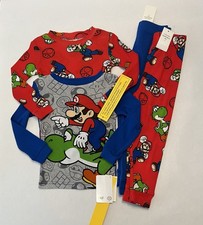 Boys Super Mario Pajamas Size 4 Pajama Pants Long Sleeve Shirt 4PC Set New