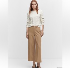 Mango Wide Leg trouser pants with gold buckle Camel Tan Color Size 4 NWOT