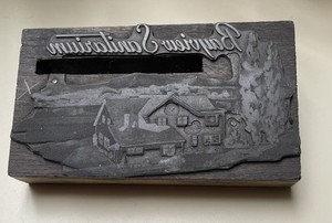 Vintage Letterpress Print Printing Block, Bayview Sanitarium, 4 3/4" by 2 3/4"