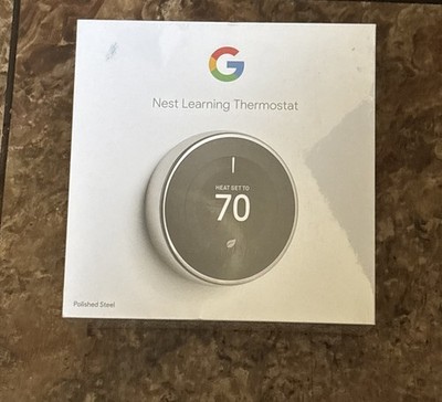 Google Nest 3rd Generation Learning Thermostat T3019US Polished Steel - Sealed