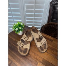 Birkenstock Arizona Suede Leather Sandals Taupe Tan Mens 11 EU 44 Cork Slides