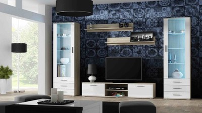  SOHO 4er Set (RTV180 Schrank + 2x S1 Schublade + Fachböden) Sonoma Eiche / Weiß
