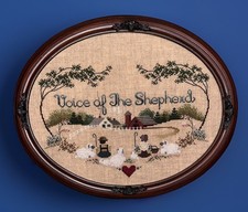 Oval Wood Frame Cross Stitch “Voice of the Shepherd” 15.75”Wide X 12.75”High VGC