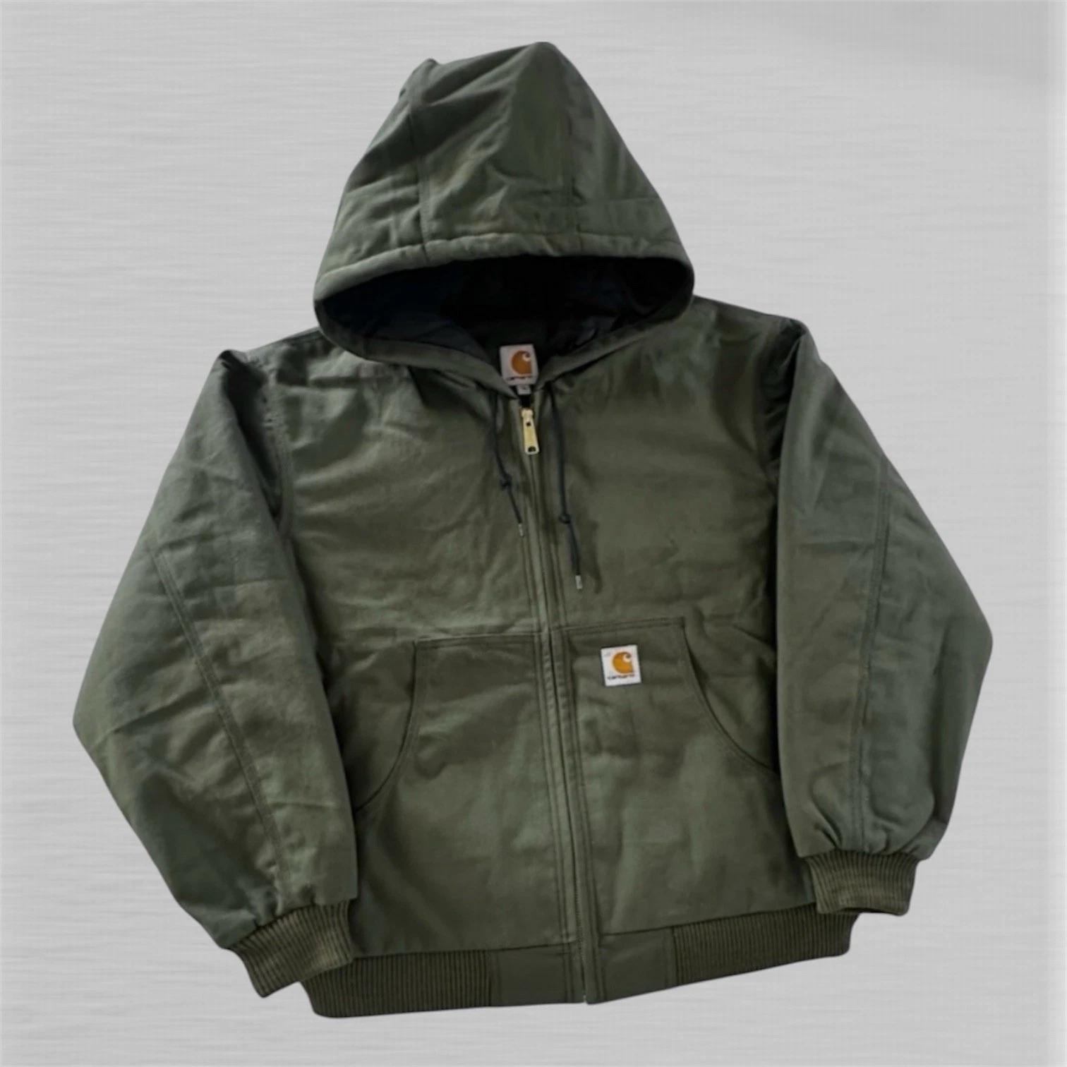 Mens Carhartt Lightweight Reworked Canvas Workwear Jacket - Olive/Khaki - Large