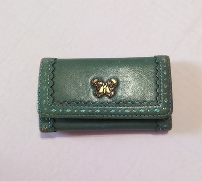 Anna Sui Leather Green Butterfly 4 Key Holder Case VTG Boho FAIRYCORE Wallet 