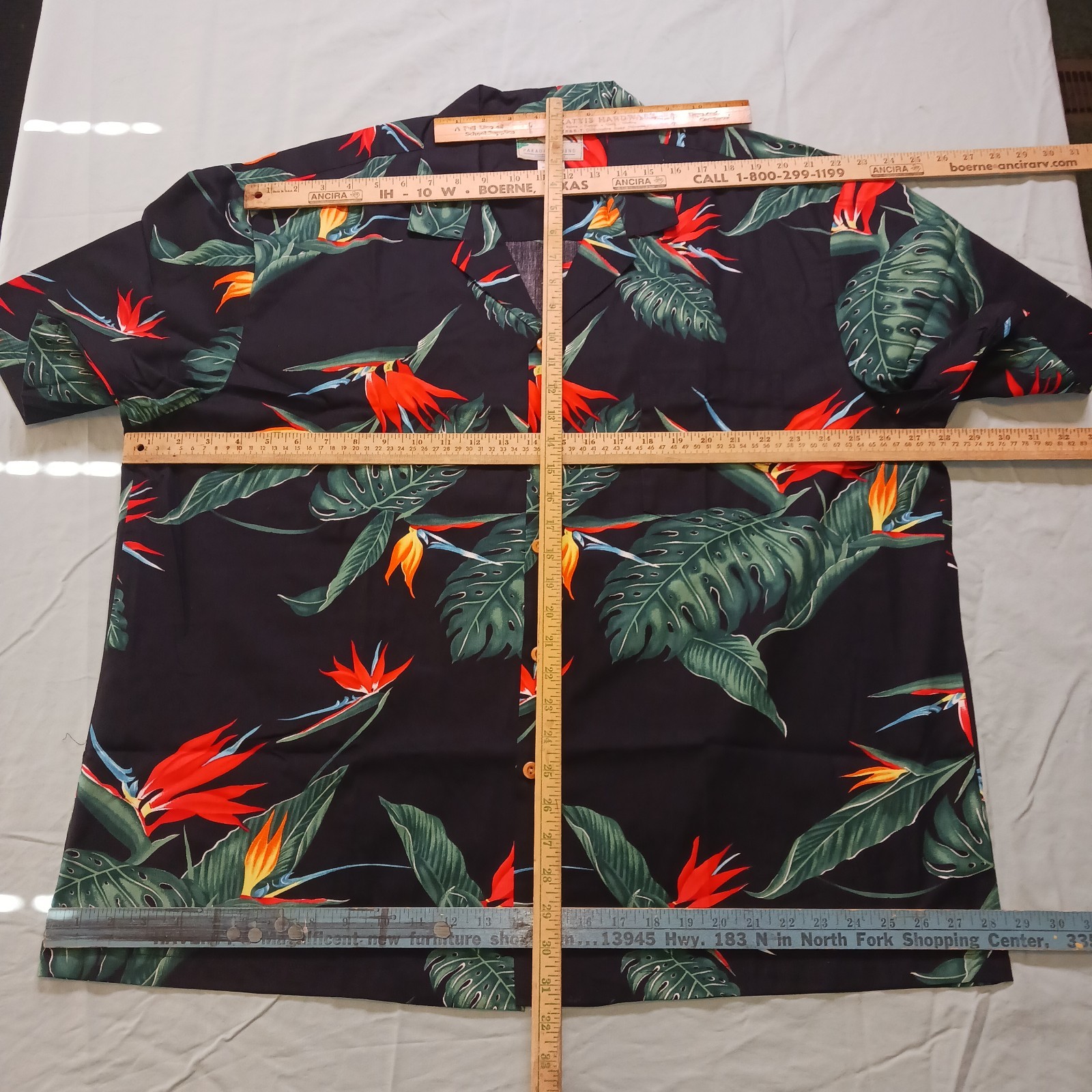 VINTAGE Paradise Found Shirt Black Bird of Paradise Monstera Hawaiian Men's 2XL