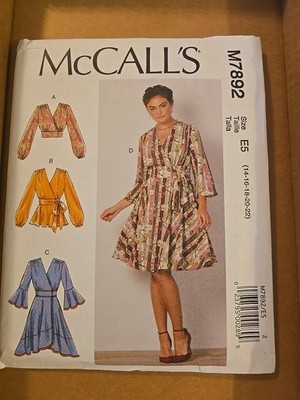 McCalls Pattern M7892 Bell Sleeve Hi-Low Dress Top Sizes 14 16 18 20 22 UNCUT