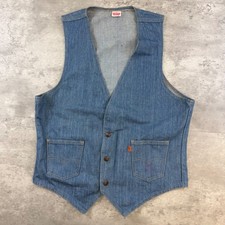 Vintage Levis Orange Tab Denim Vest Mens Medium Blue Made in USA V-Neck Western
