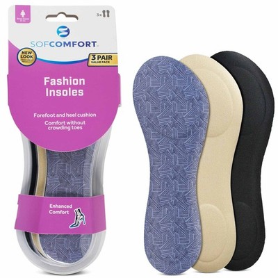 Sof Comfort Fashion Foam Insole 3-Pack Women's 5-11, 3/4 Length