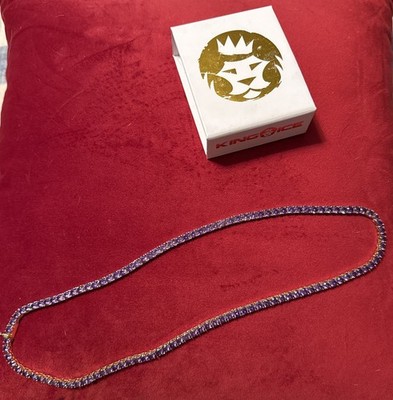 King Ice Amethyst in Gold Tennis Necklace 6mm 22 Inches in Length With Box ICED!