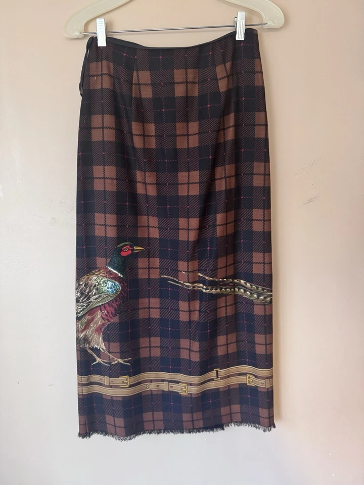 Vintage Ralph Lauren Skirt Womens 10 Brown Plaid Wool Pheasant Print Equestrian - Image 3 of 4