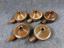 Vintage Stoneware Lidded Pots Set of 5 Brown Glaze Rustic Pottery