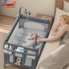4 in 1 Baby Bassinet Pack  Play Bedside Crib Sleeper Folded Portable Crib w/Mat