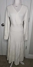 ANRABESS Faux  Wrap Midi Sweater Long Sleeve Ribbed Knit Dress Cream Ivory XL