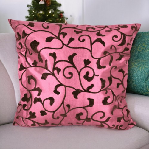 Cushion Covers Pink - Set of 4 Bright 16x16" Inch 40x40cm Flock Unique Fabric - Picture 4 of 8