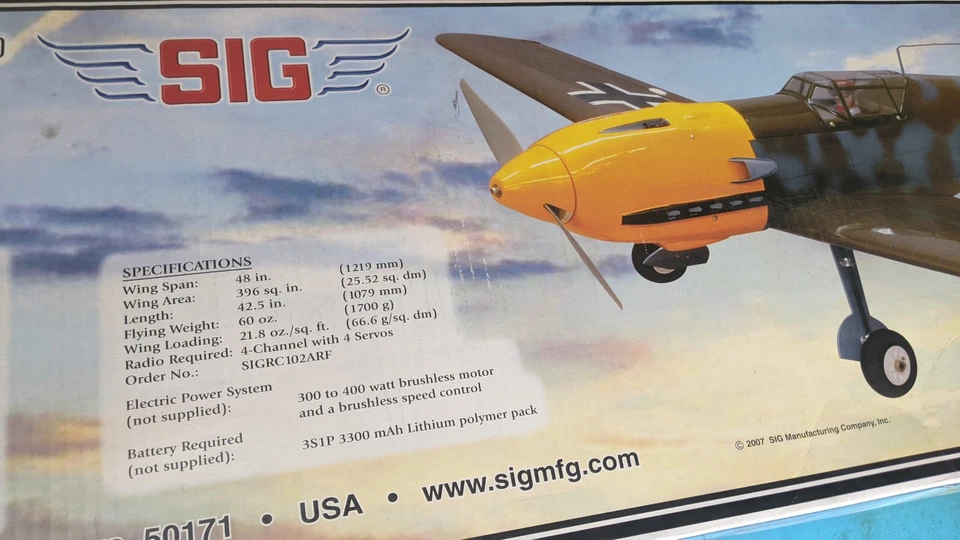 SIG Messerschmitt Bf-109 Giant Scale WW2 ARF Plane Kit 48" WS - New in Box - Image 3 of 4