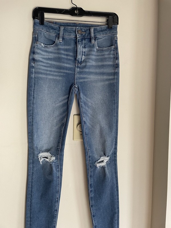 American Eagle Women's Hi-Rise Jegging Denim Jeans Distressed Sz 0 Reg.
