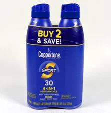 Coppertone Sport 4-In-1 Performance Sunscreen Spray SPF 30 2 Pack Exp 01/27+