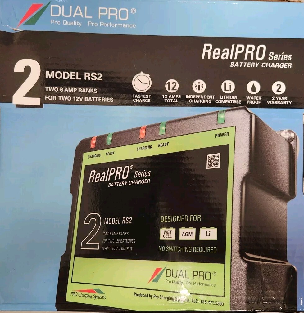 Dual Pro RealPRO Battery Charger RS2 12Amp 12A 2-Bank 12V/24V Marine Boat